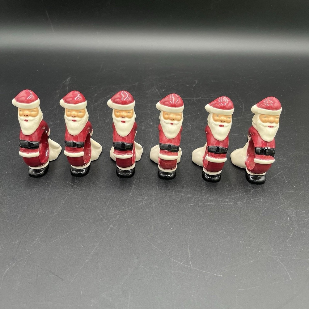 VTG Santa Claus Ceramic Christmas Napkin Ring Holders Lot Of 6 Hand Painted
